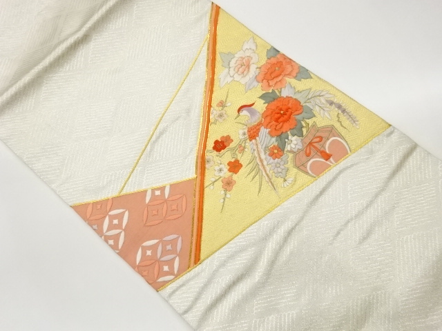JAPANESE NAGOYA OBI / EMBROIDERY / FLOWERS